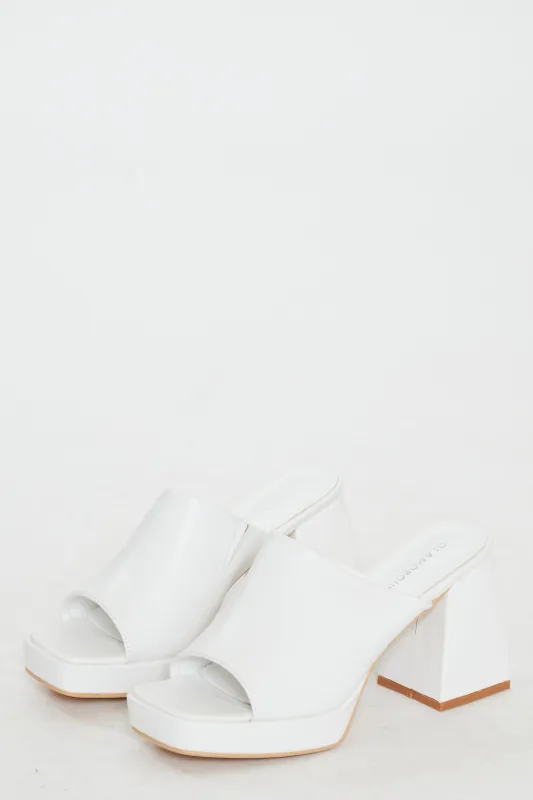 Glamorous White PU Block Heel Mules sold by Glamorous