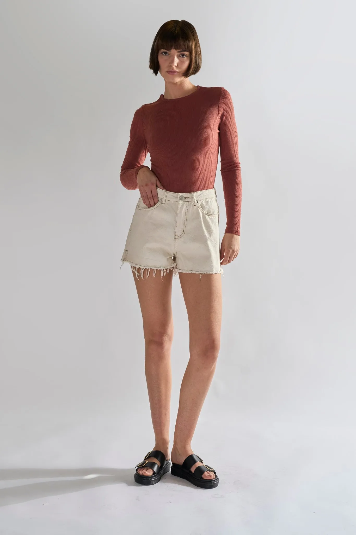 Glamorous Ecru High waisted Denim Shorts sold by Glamorous product image thumbnail 5