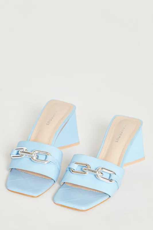 Glamorous Blue Quilted Square Toe Mules made by Glamorous