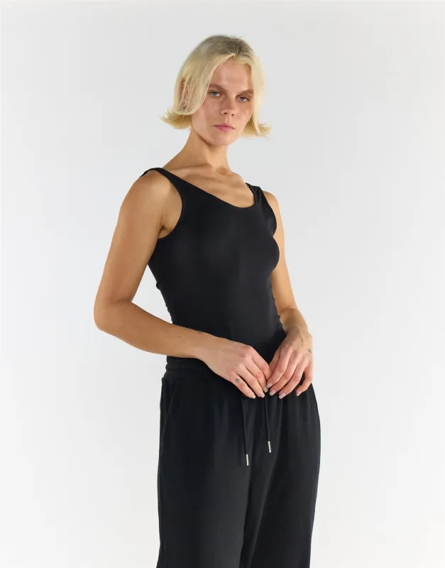 Black Scoop Neck Sleeveless Cotton Bodysuit made by Glamorous