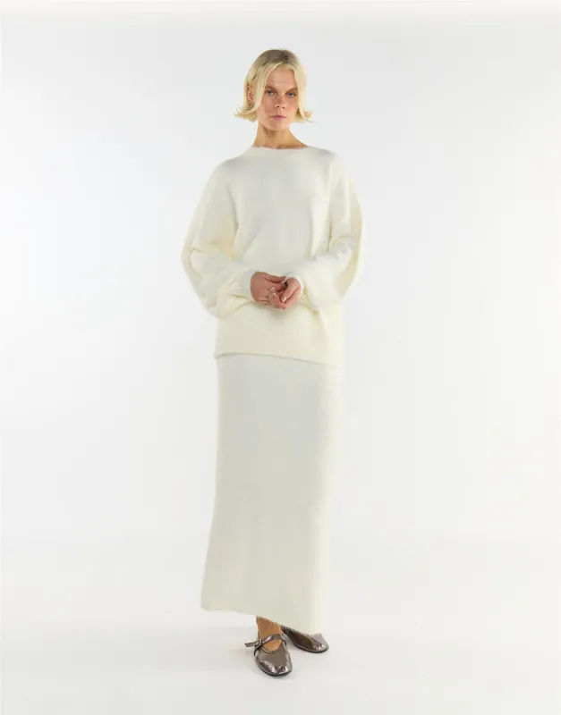 Cream Knitted Maxi Skirt made by Glamorous