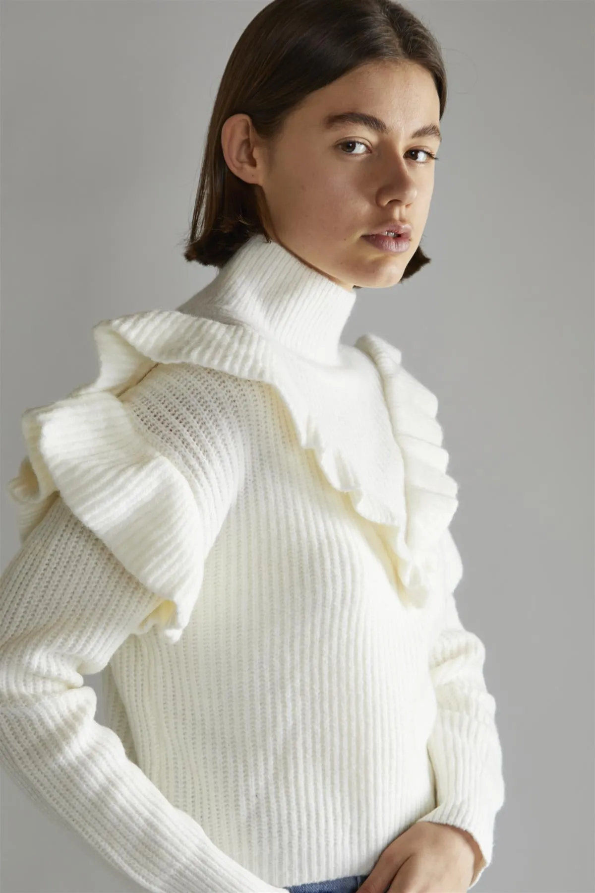 Cream High Neck Jumper with Ruffle Detail sold by Glamorous product image thumbnail 4