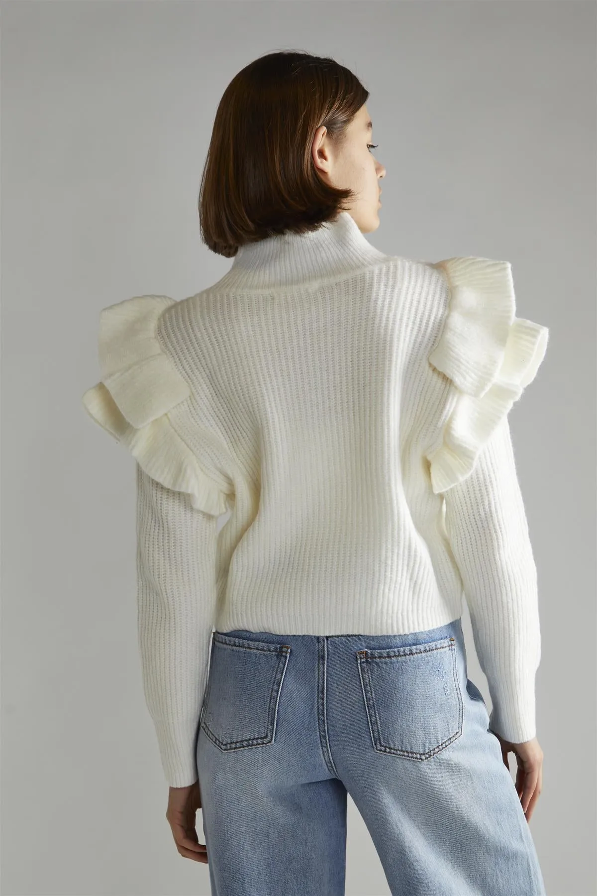 Cream High Neck Jumper with Ruffle Detail sold by Glamorous product image thumbnail 3