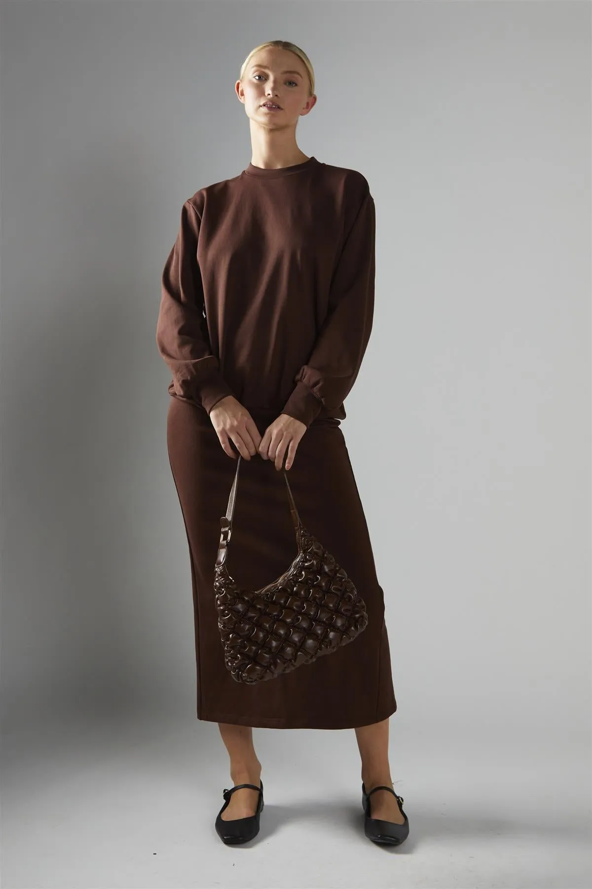 Deep-Brown High-Waisted Maxi-Skirt sold by Glamorous