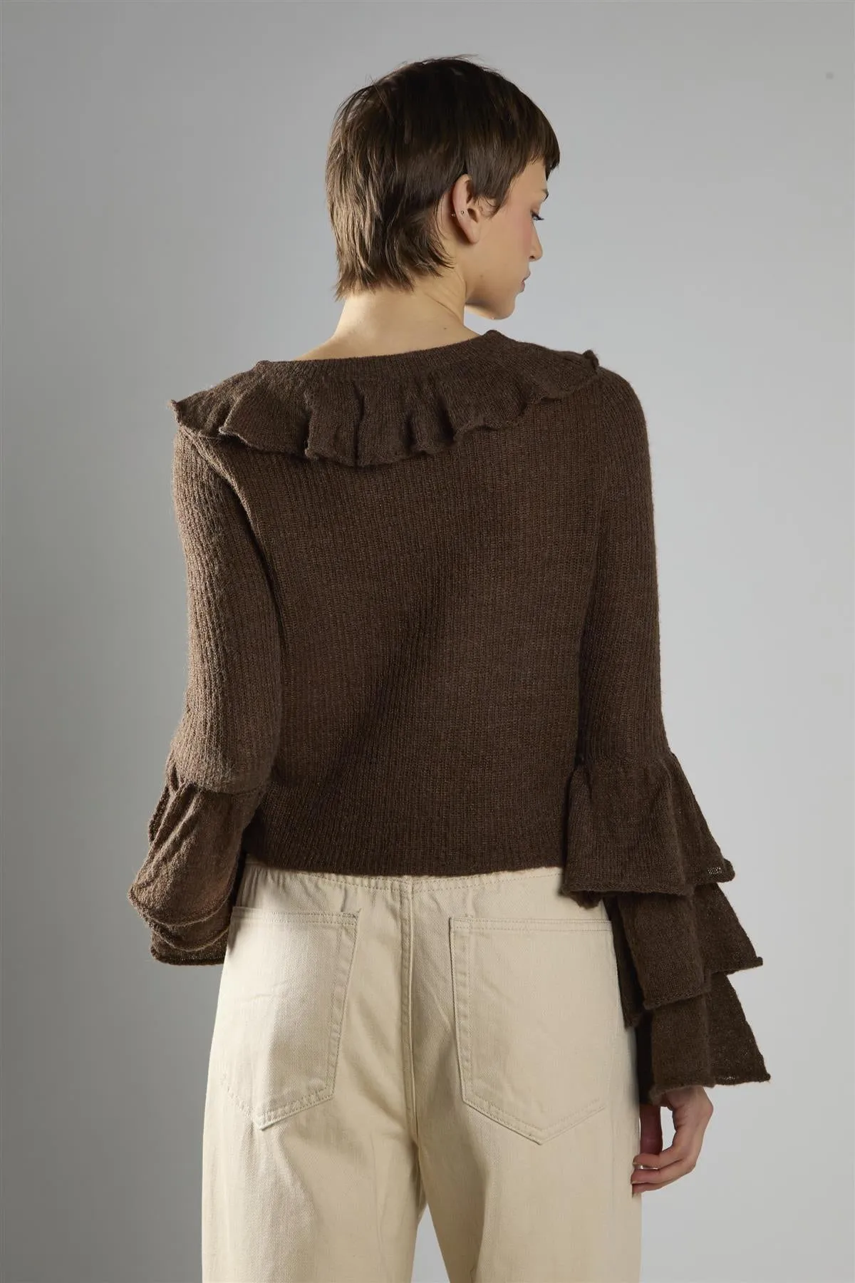 Dark Brown Ruffle Front Tie Long Sleeve Top sold by Glamorous product image thumbnail 2