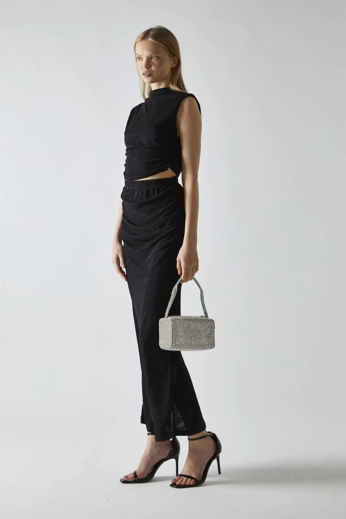 Black-Glitter Ruched Midaxi-Skirt sold by Glamorous product image thumbnail 4