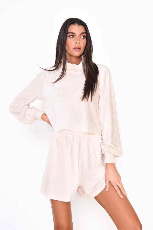 Glamorous Cream Velour Rib Slouchy Fit Shorts made by Glamorous