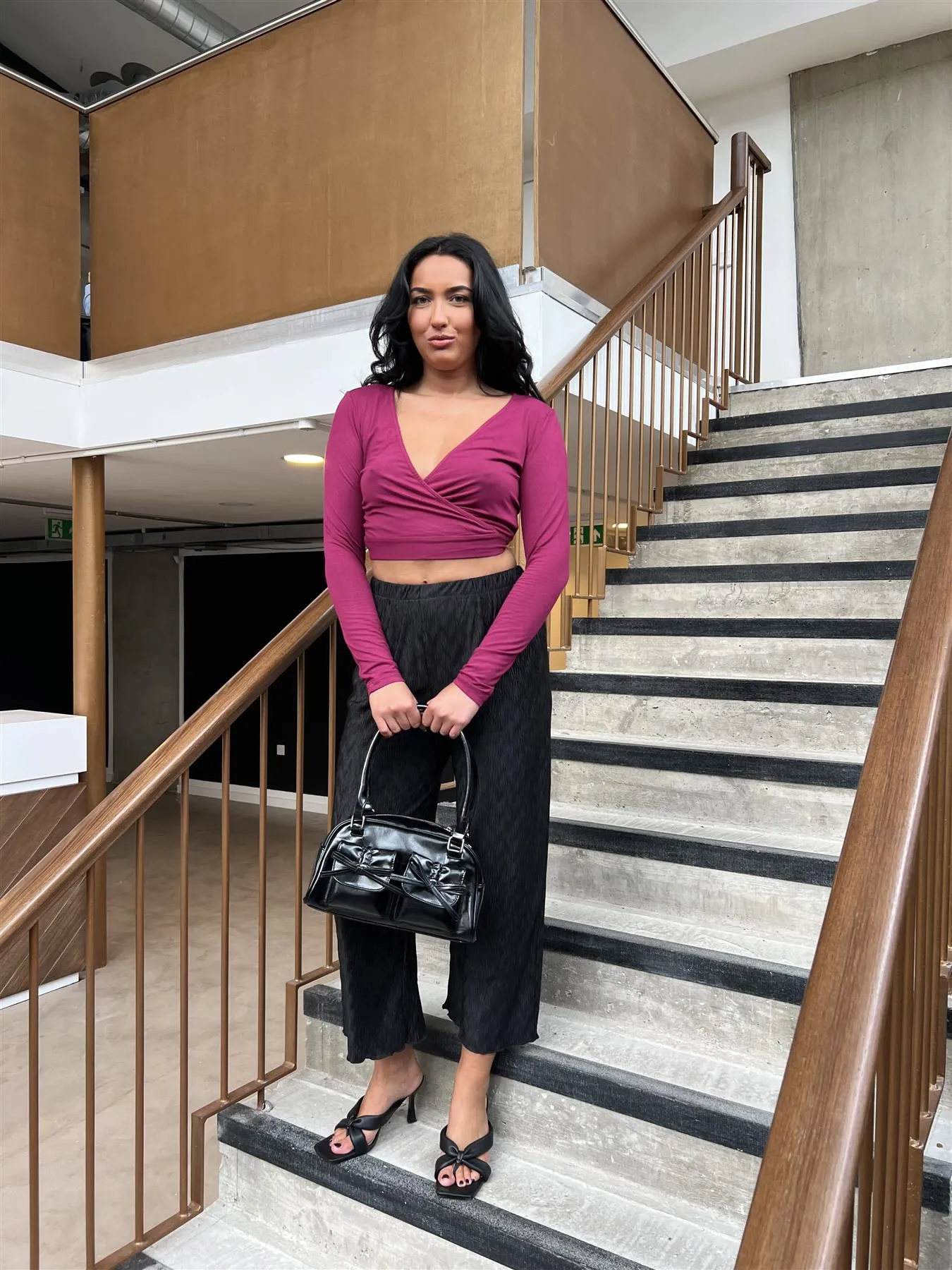 Black-Plisse High-Waisted Midi-Trouser sold by Glamorous