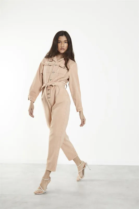 Desert-Bleach Wash Denim-Boilersuit sold by Glamorous