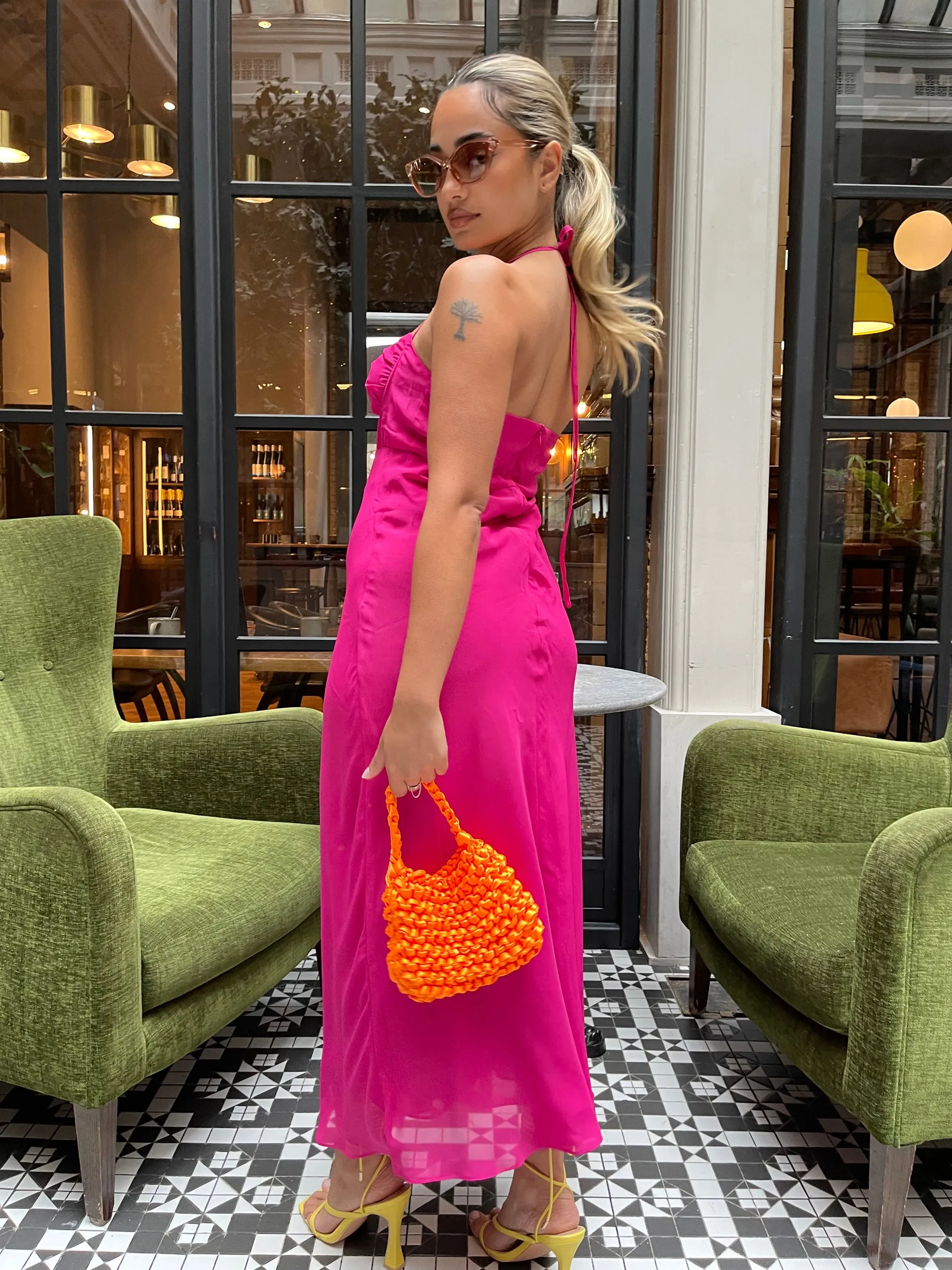 Bright-Pink Gathered-Bust Halterneck Midaxi-Dress sold by Glamorous product image thumbnail 3