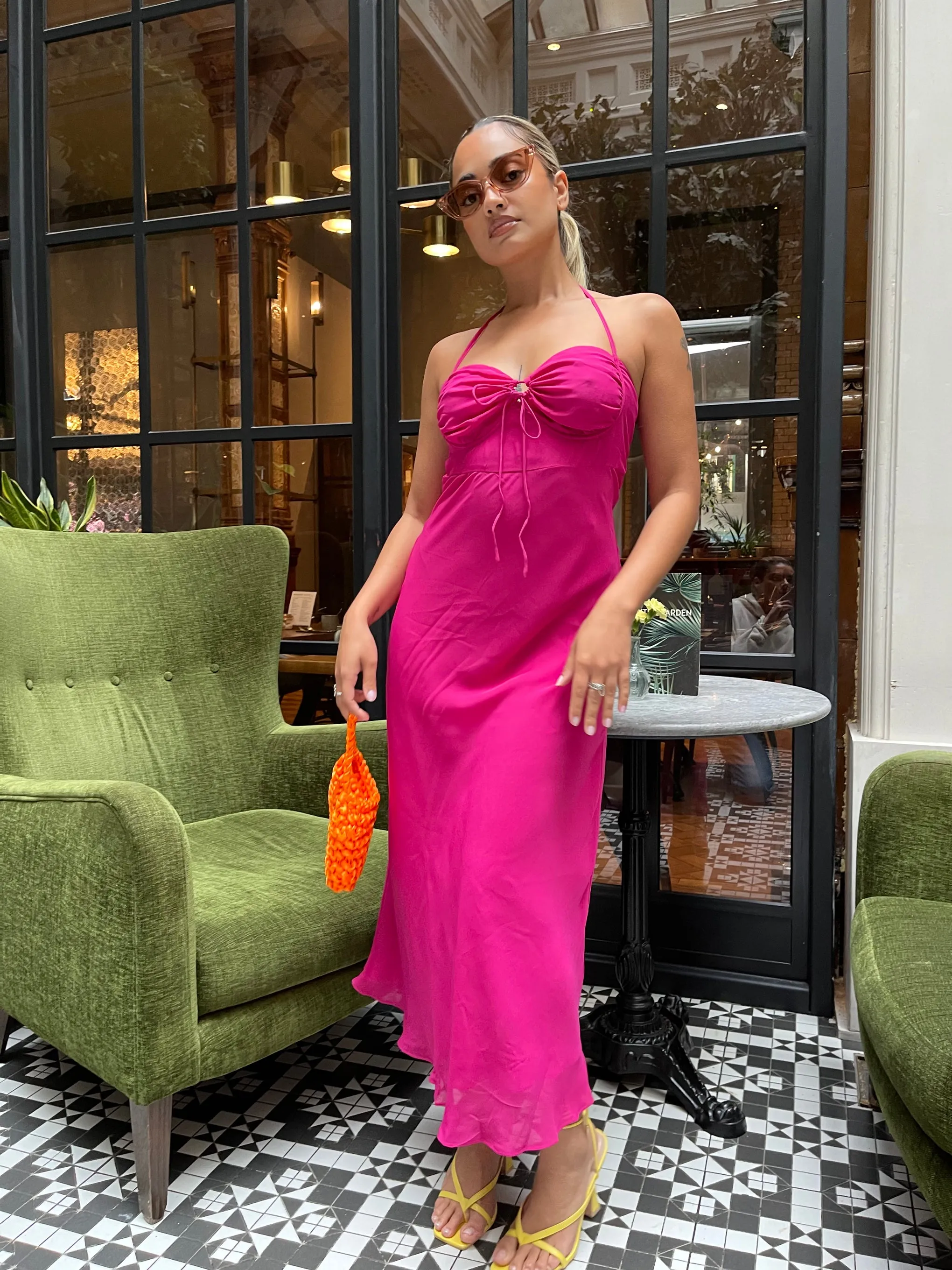 Bright-Pink Gathered-Bust Halterneck Midaxi-Dress sold by Glamorous product image thumbnail 2