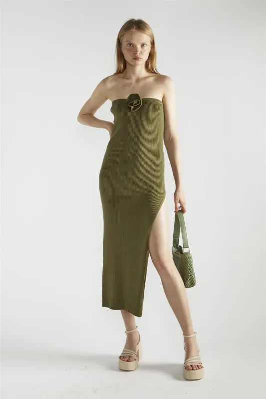 Khaki Knitted Midaxi-Dress sold by Glamorous