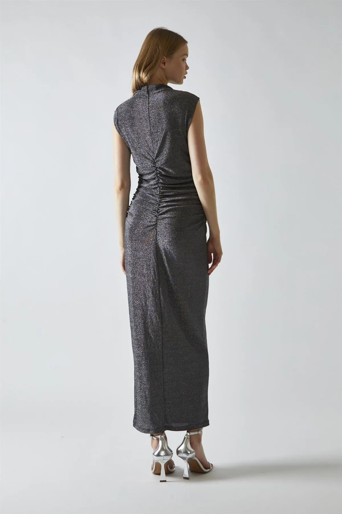 Black-Silver Glitter Ruched Midaxi-Dress sold by Glamorous product image thumbnail 2