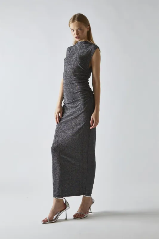 Black-Silver Glitter Ruched Midaxi-Dress made by Glamorous