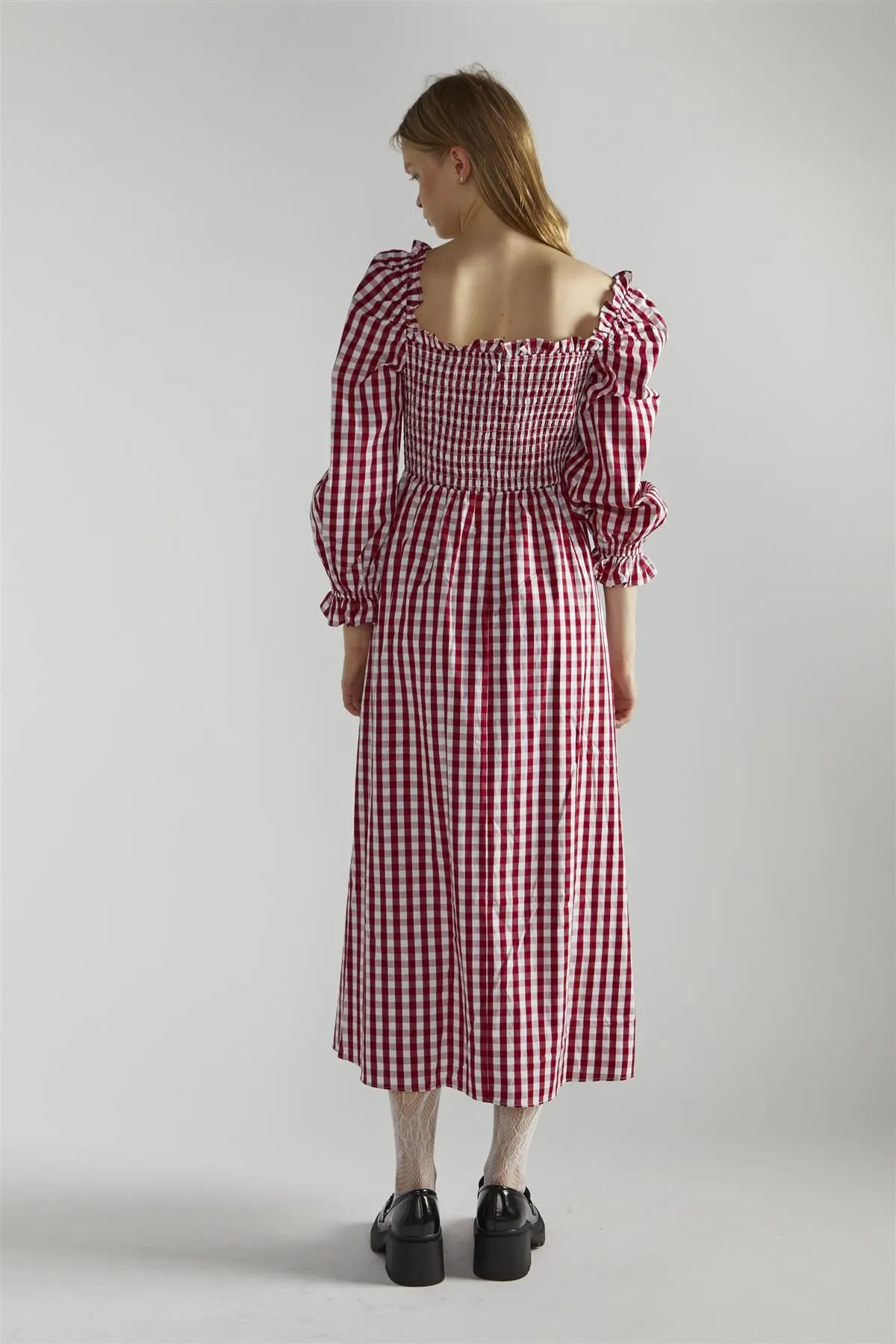Cherry-Red-Gingham Front-Tie-V-Neck Midaxi-Dress sold by Glamorous product image thumbnail 2