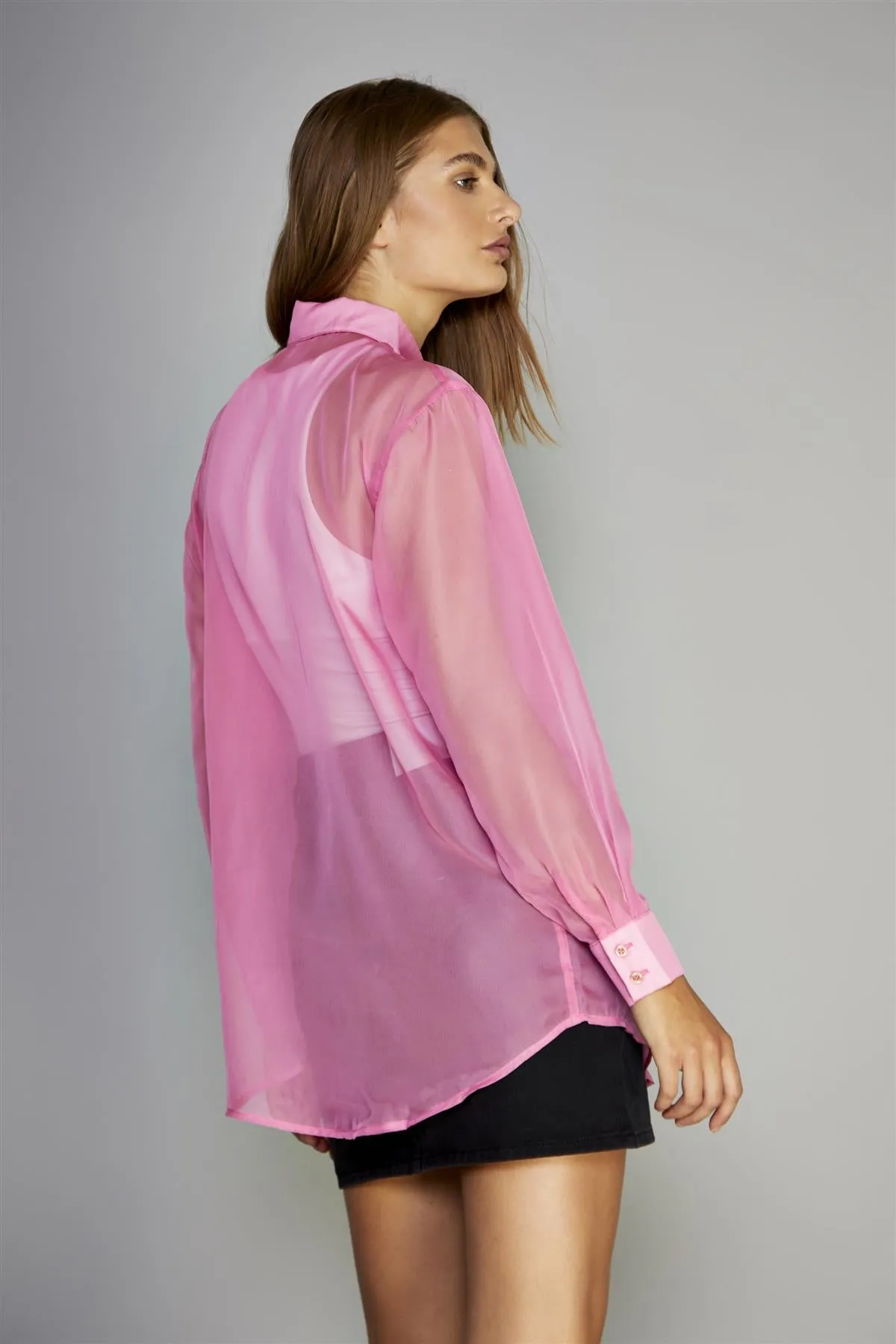 Hot-Pink Sheer Oversized-Shirt sold by Glamorous product image thumbnail 2