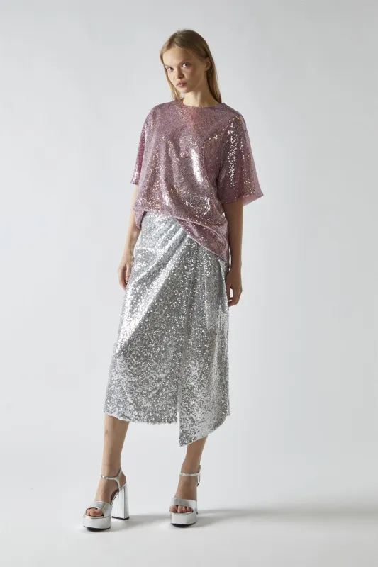 Sugar Pink Sequin Oversized T-Shirt sold by Glamorous