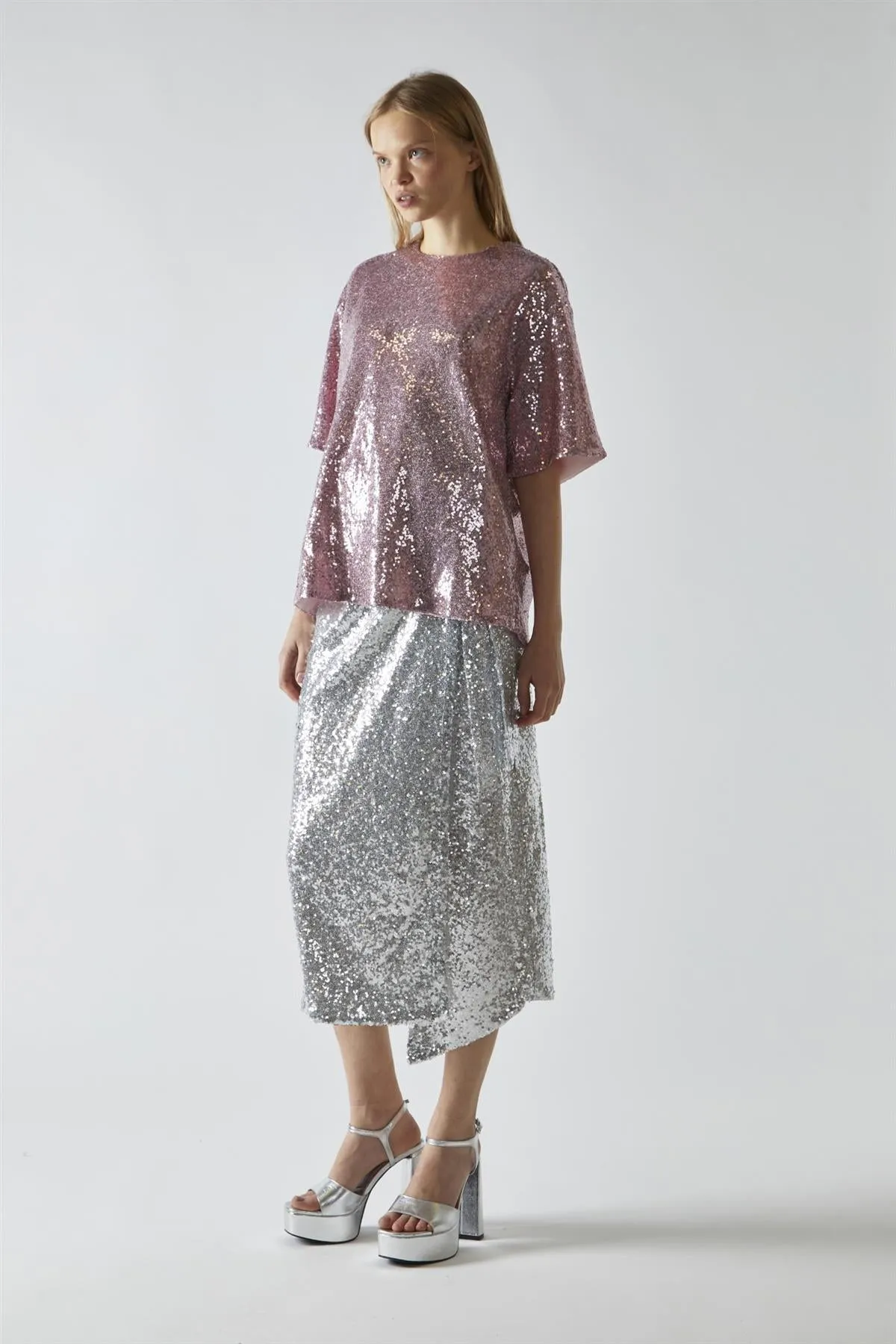 Sugar Pink Sequin Oversized T-Shirt sold by Glamorous product image thumbnail 4