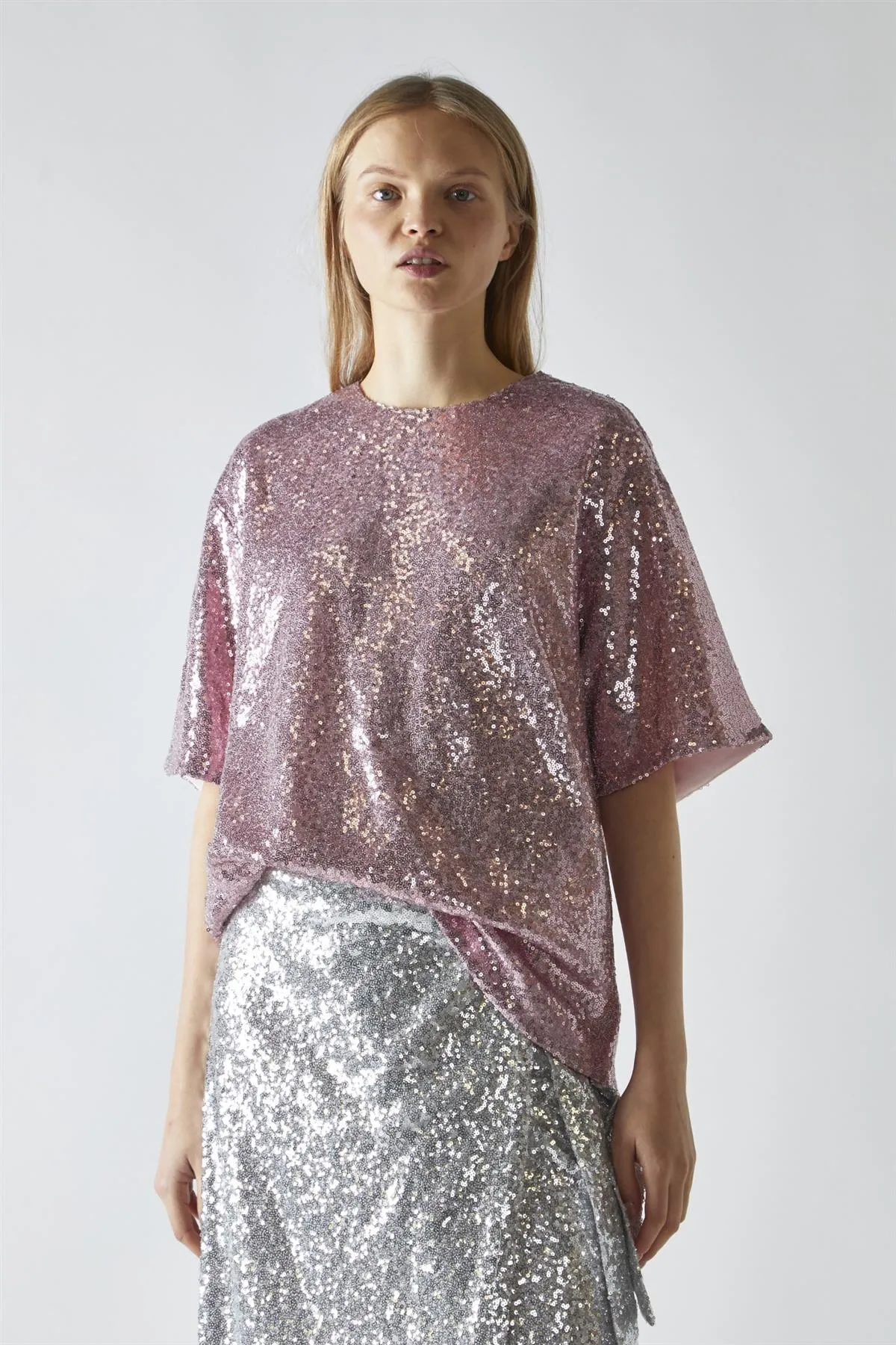 Sugar Pink Sequin Oversized T-Shirt sold by Glamorous product image thumbnail 3