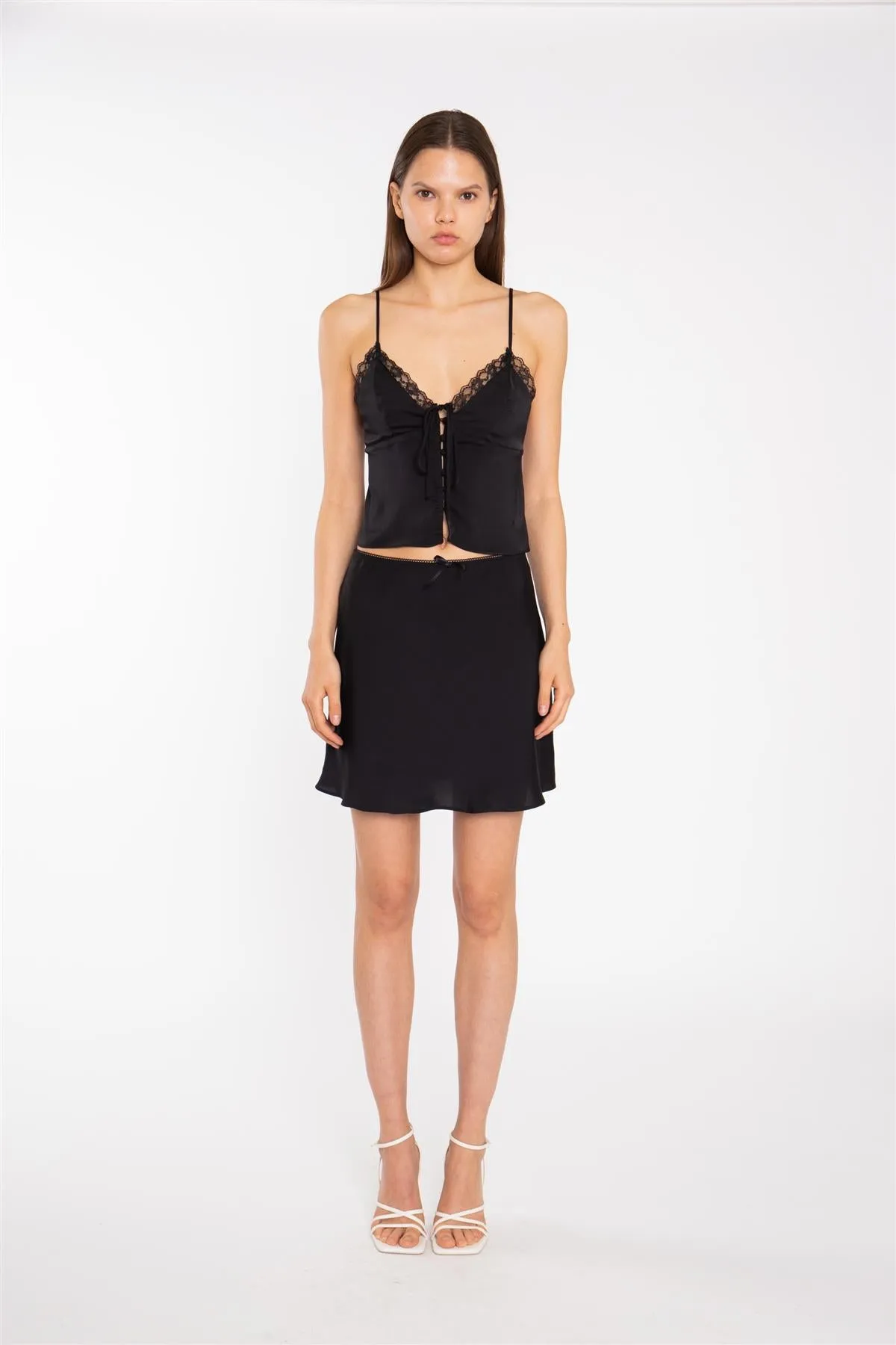 Black-Satin Button-Front Cami-Top sold by Glamorous
