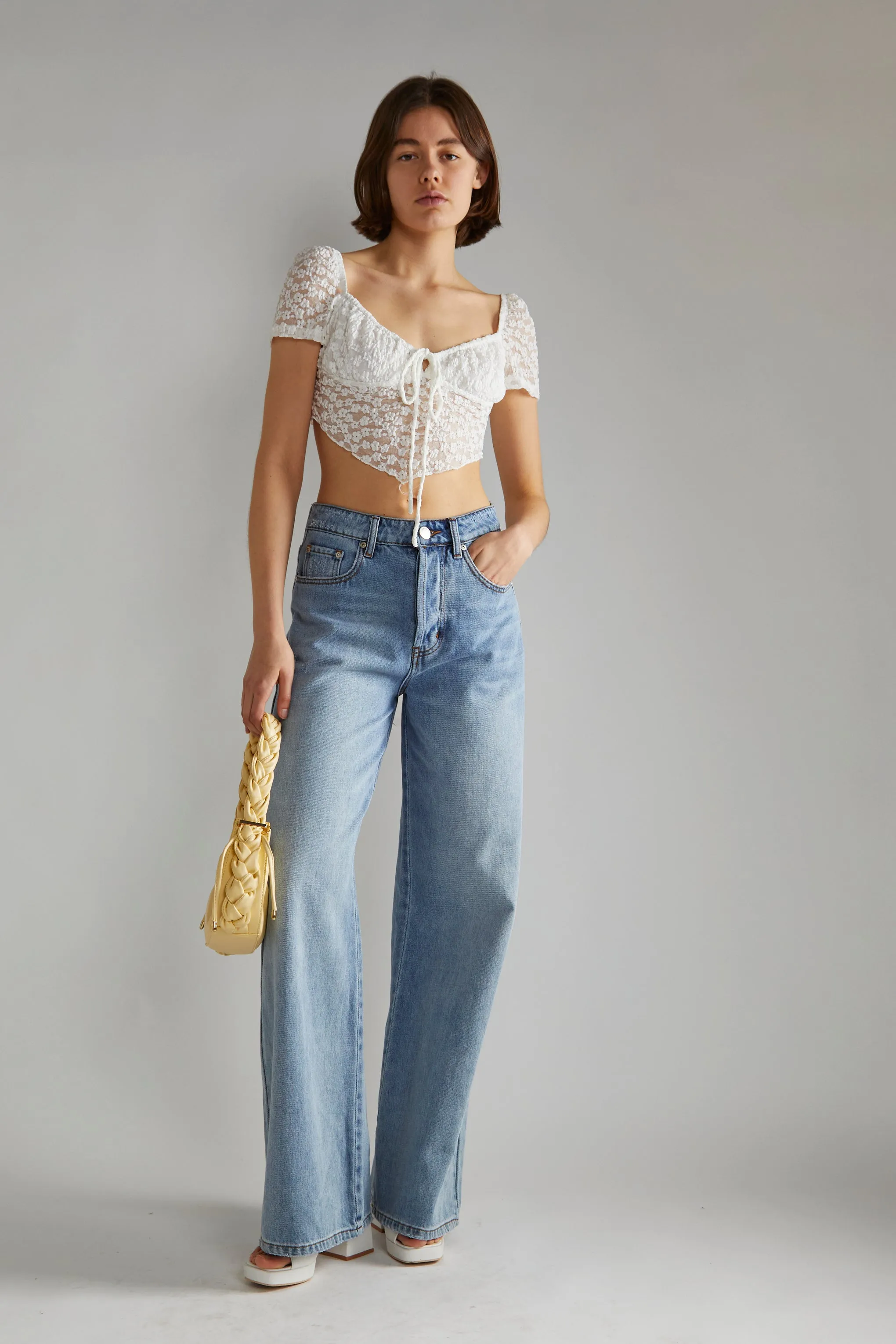 White Lace Milkmaid Hanky hem-Top sold by Glamorous