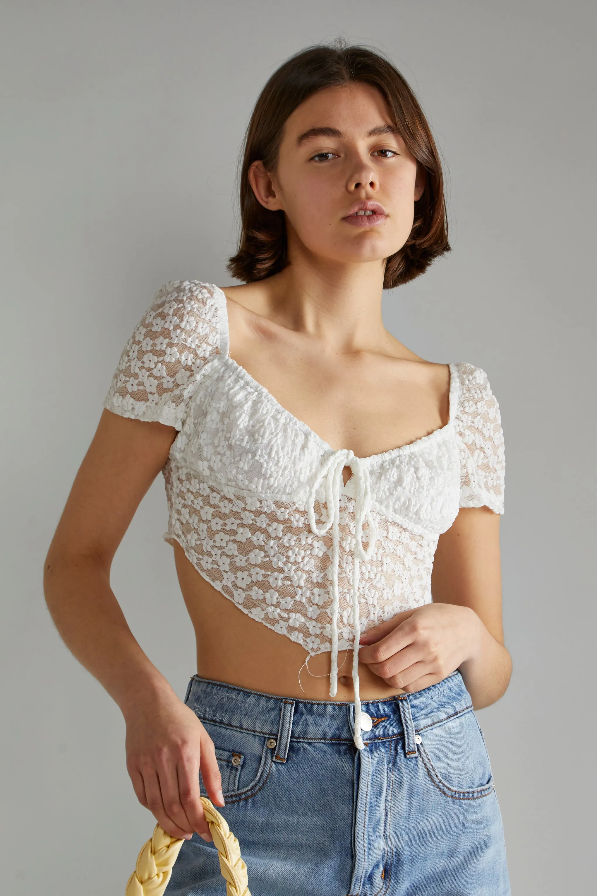 White Lace Milkmaid Hanky hem-Top sold by Glamorous product image thumbnail 2
