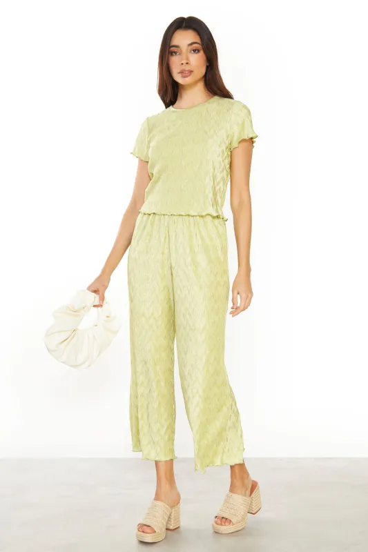 Glamorous Green Plisse Short Sleeve Lettuce Hem Top made by Glamorous