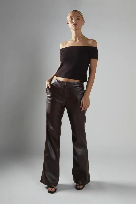 Bitter-Chocolate Bardot Top sold by Glamorous