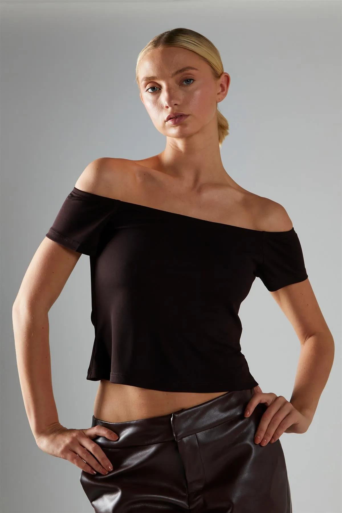 Bitter-Chocolate Bardot Top sold by Glamorous product image thumbnail 4