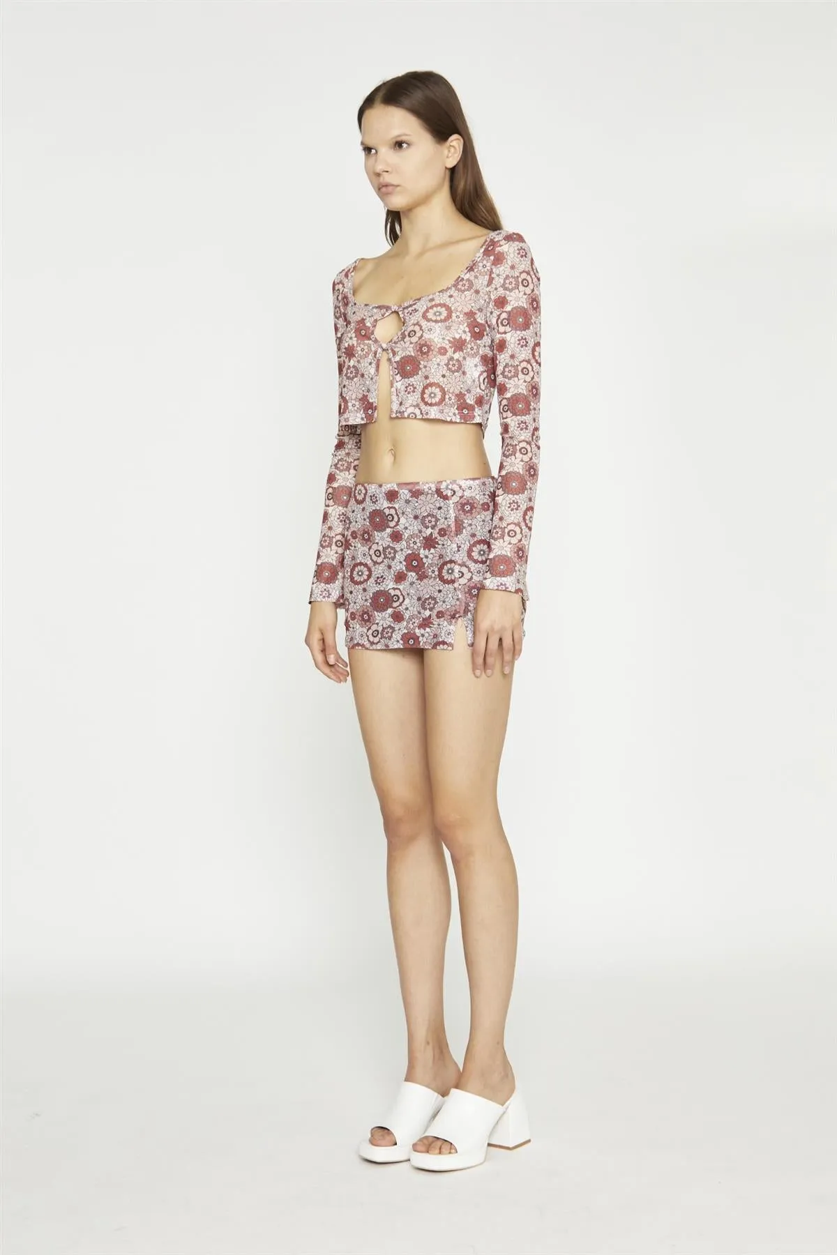 Nude Brown Vintage Floral Split Mini-Skirt sold by Glamorous product image thumbnail 4