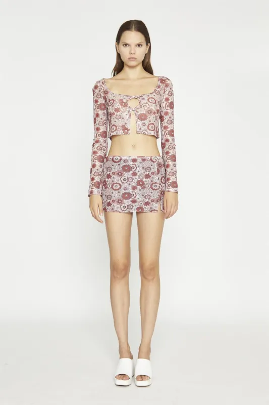 Nude Brown Vintage Floral Split Mini-Skirt made by Glamorous