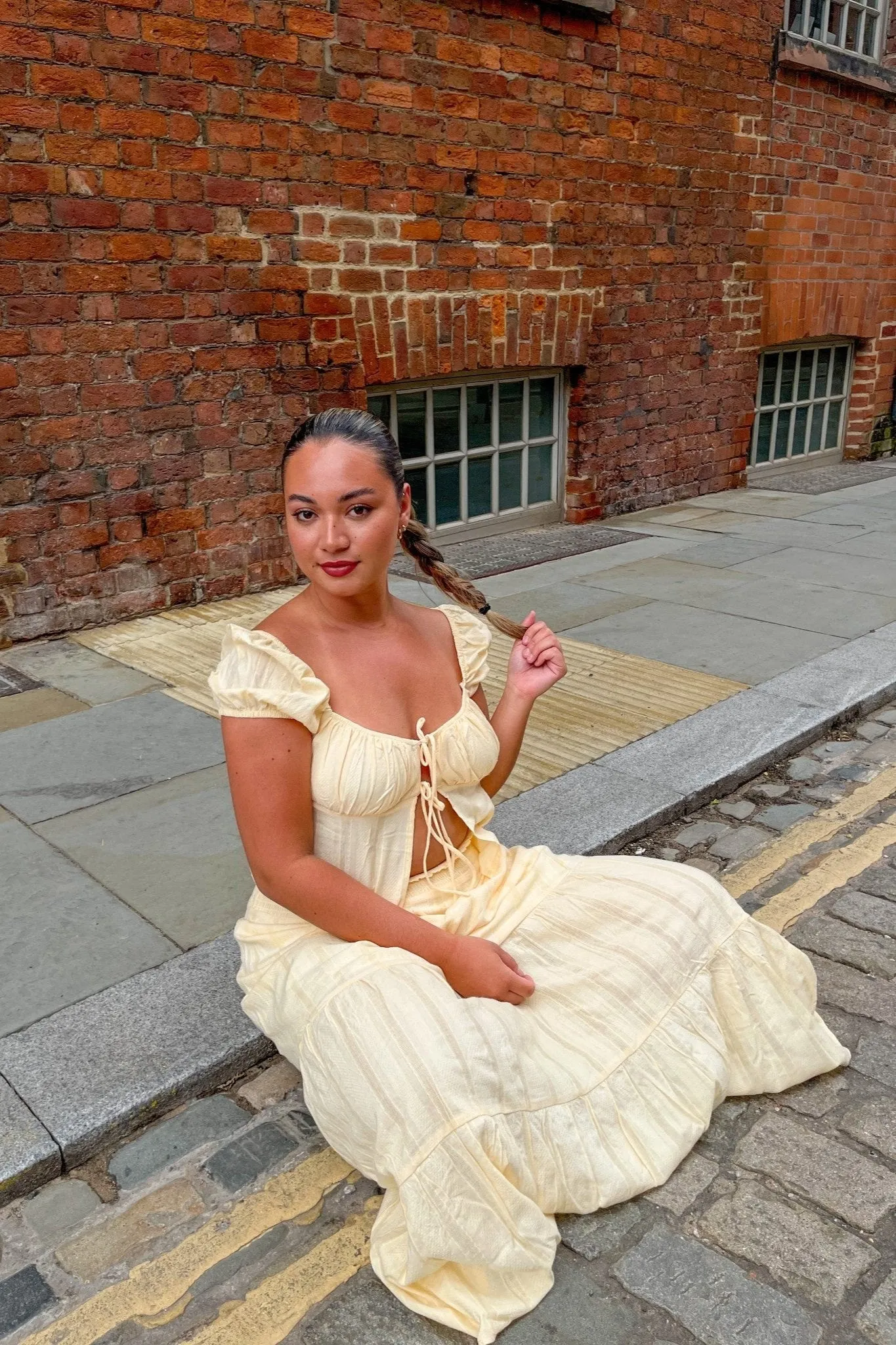 Pale-Lemon Tie-Front Top sold by Glamorous