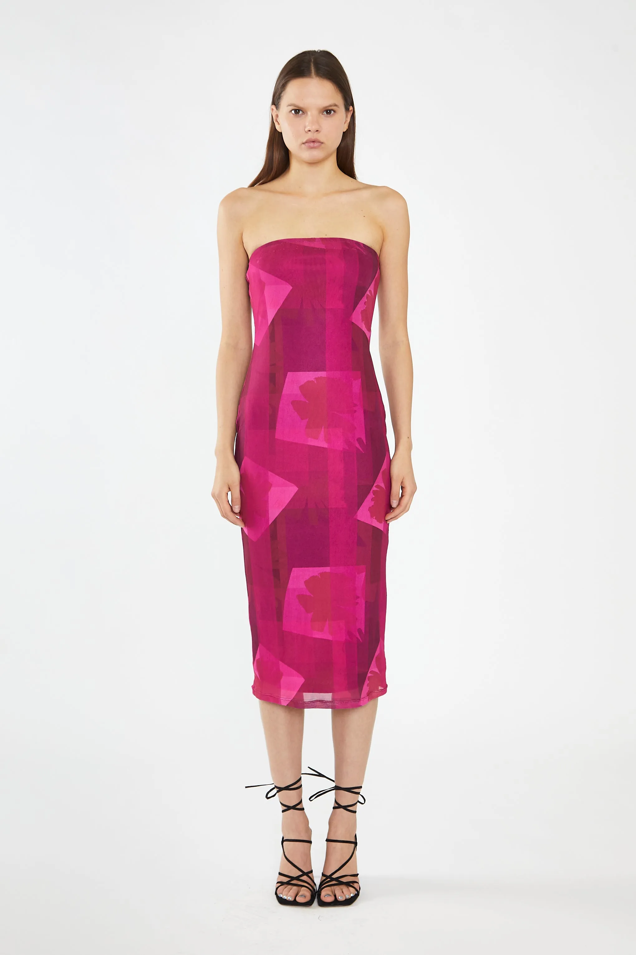 Pink-Block Mesh Bandeau Bodycon Midaxi-Dress sold by Glamorous