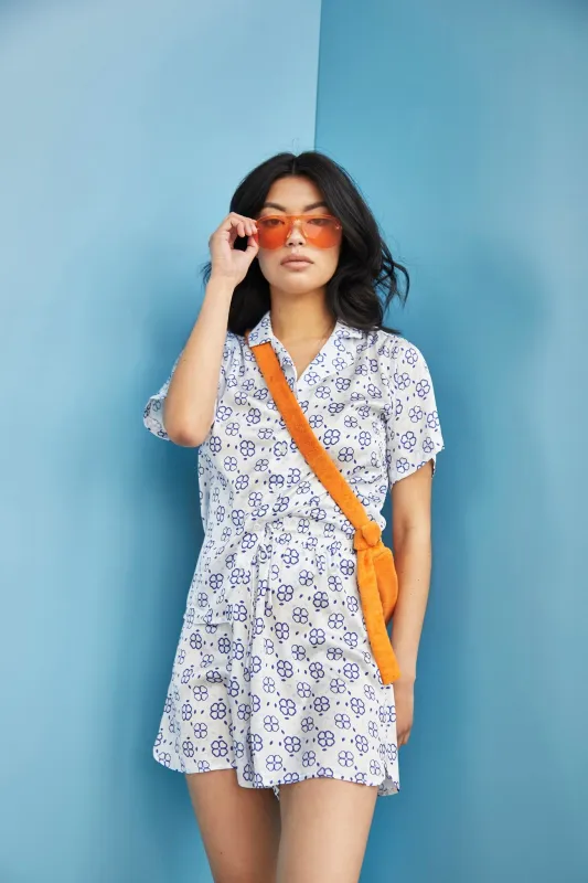 Glamorous Care Royal Blue Geo Button Front Shirt sold by Glamorous