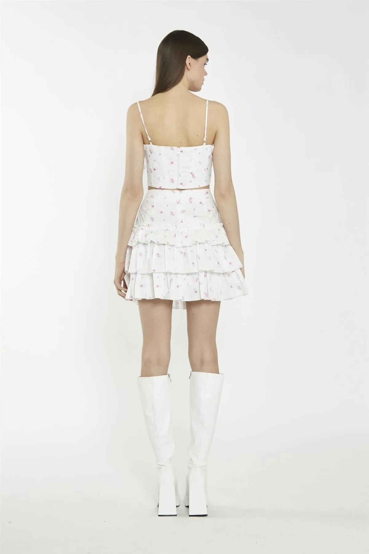 White Pink Floral Tiered Mini-Skirt sold by Glamorous product image thumbnail 2