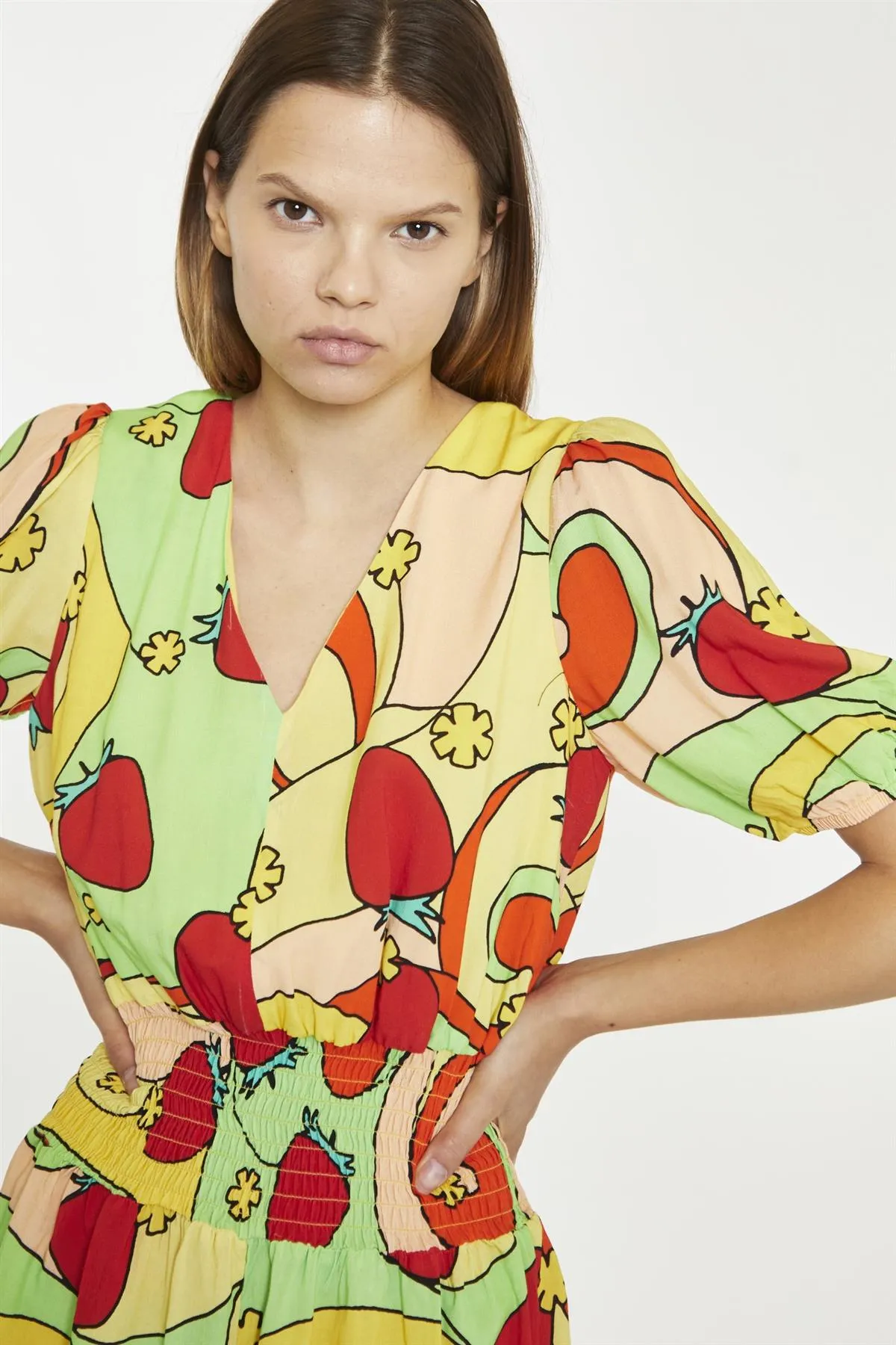 Orange-Swirl Strawberry Shirred Waist Loose-Playsuit sold by Glamorous product image thumbnail 3