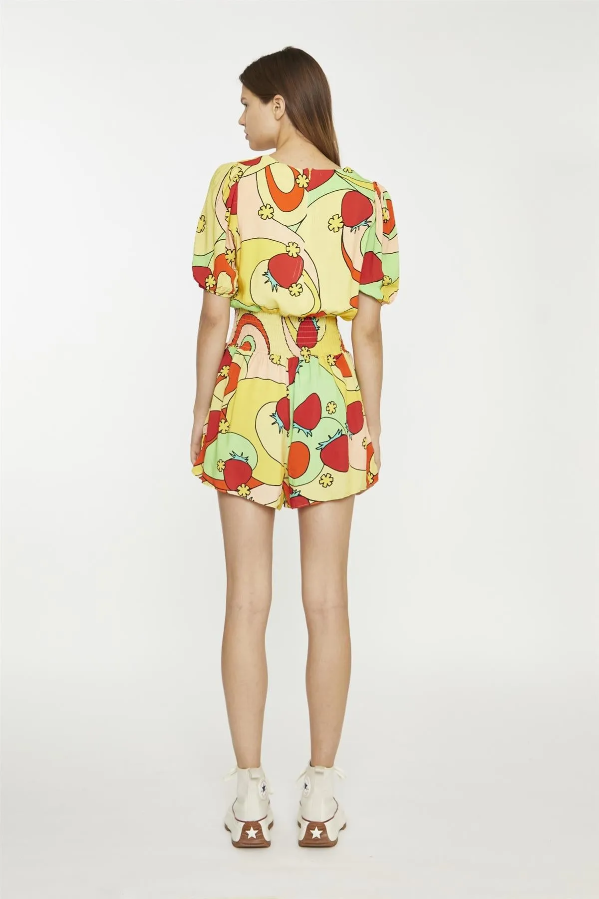 Orange-Swirl Strawberry Shirred Waist Loose-Playsuit sold by Glamorous product image thumbnail 2