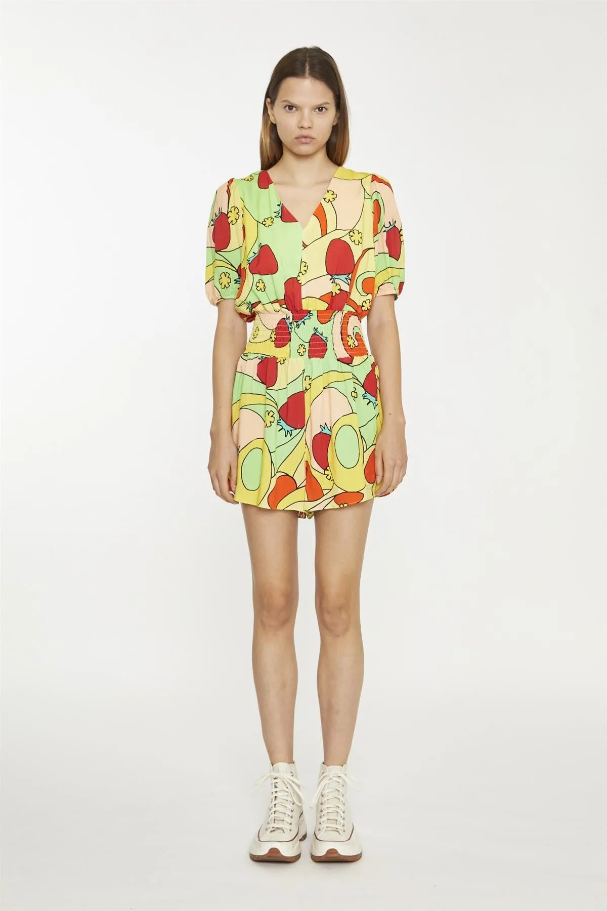 Orange-Swirl Strawberry Shirred Waist Loose-Playsuit sold by Glamorous