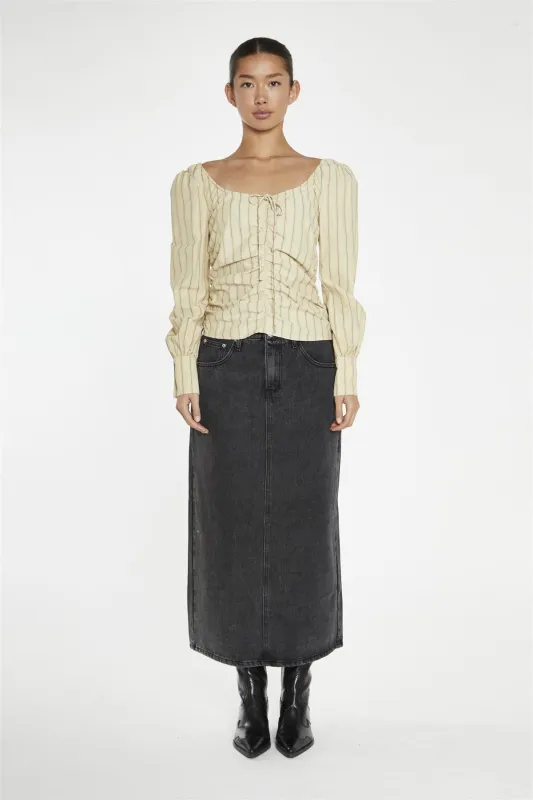 Straw-Gold Stripe Gathered-Front Top sold by Glamorous