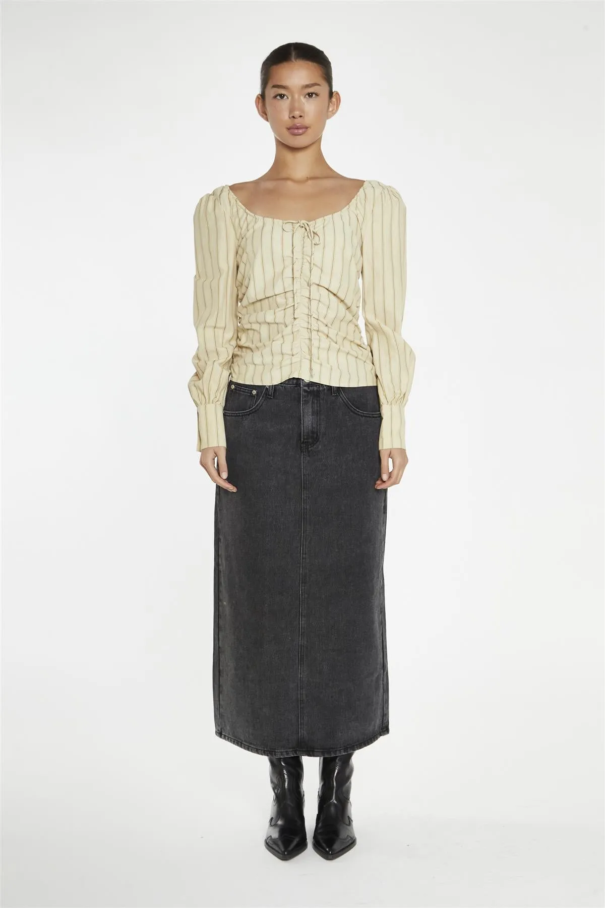 Straw-Gold Stripe Gathered-Front Top sold by Glamorous