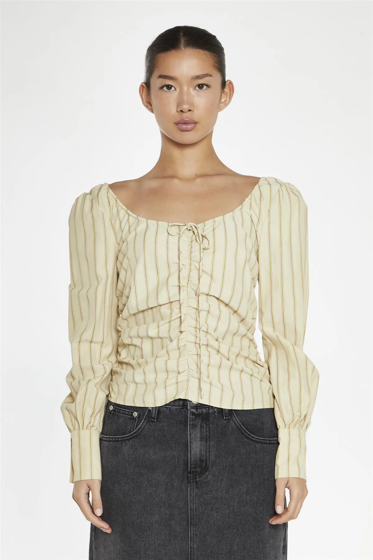 Straw-Gold Stripe Gathered-Front Top sold by Glamorous product image thumbnail 3