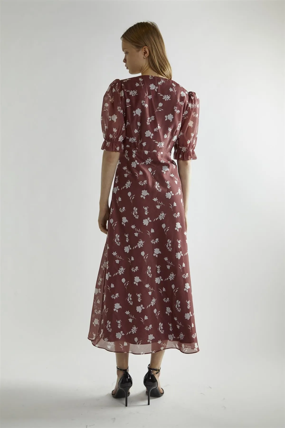 Burgundy-Floral Organza V-Neck Midaxi-Dress sold by Glamorous product image thumbnail 2