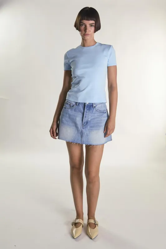 Light-Blue Round-Neckline Short Sleeve-Top sold by Glamorous