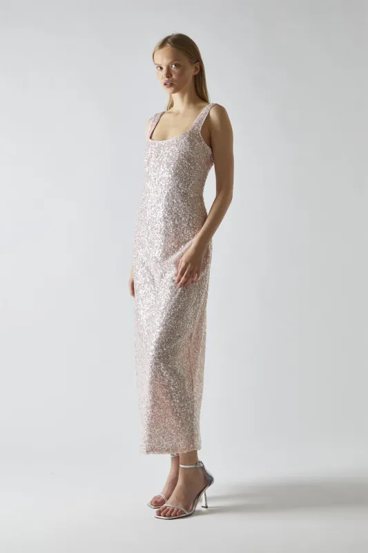 Pink-Silver Sequin Square-Neck Bias-Cut Midaxi-Dress sold by Glamorous