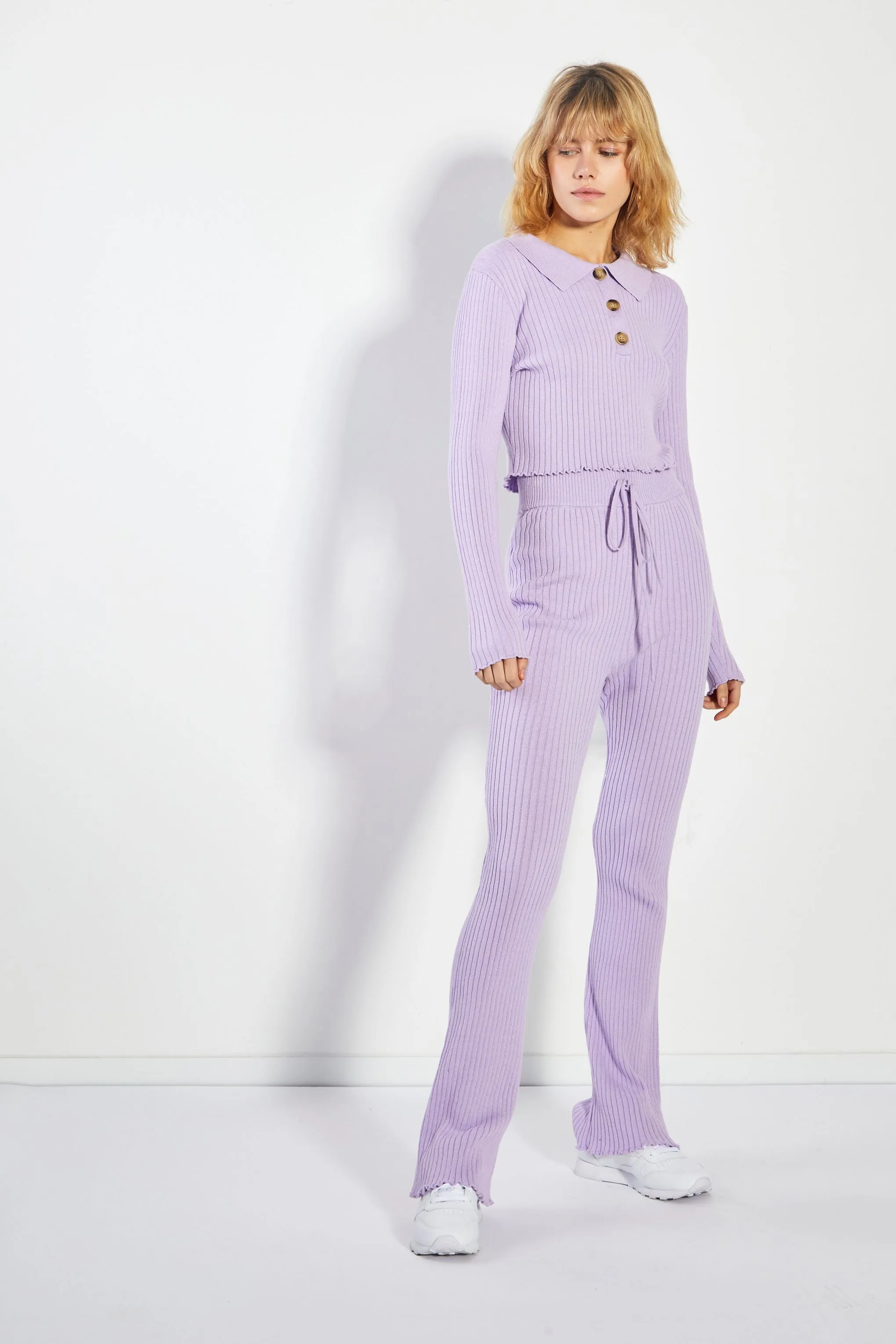 Glamorous Lilac Marl Rib High Waisted Trousers sold by Glamorous