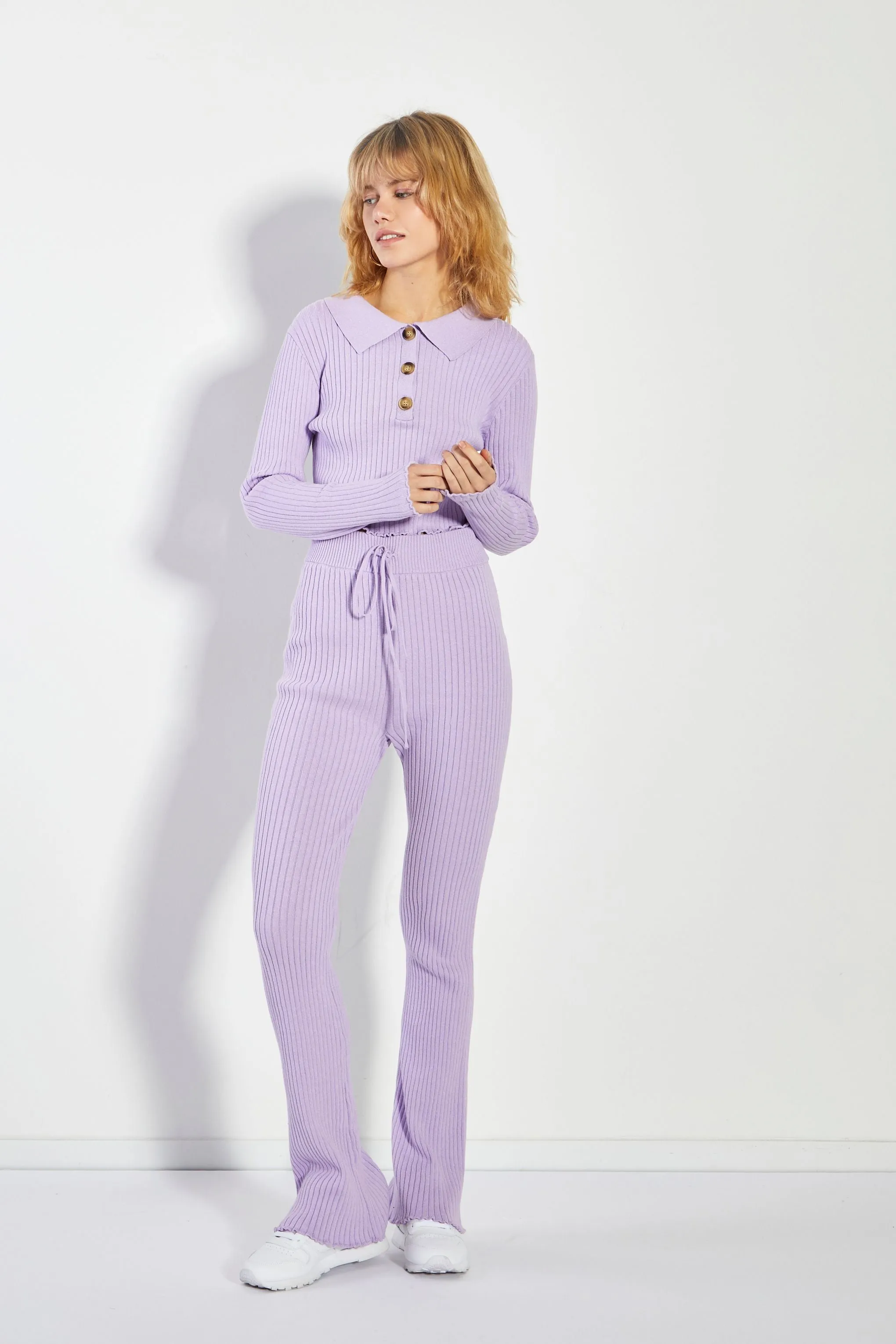 Glamorous Lilac Marl Rib High Waisted Trousers sold by Glamorous product image thumbnail 3