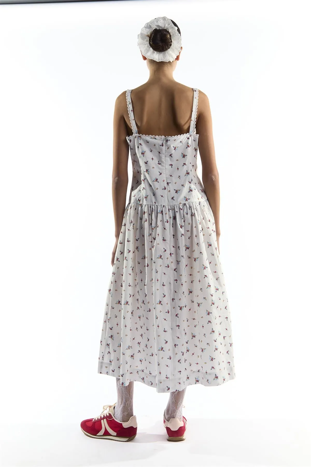 Dropped Waist Midi Dress with Trim in White Floral Colour sold by Glamorous product image thumbnail 4