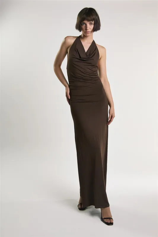 Chocolate Cowl Neck Maxi Dress made by Glamorous