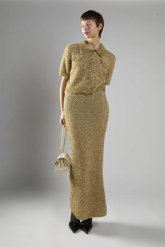 Gold Tinsel Button-Front Collar Short Sleeve Top made by Glamorous