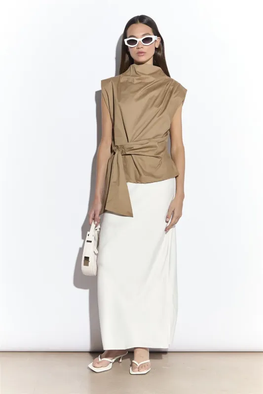 Sleeveless Belted Top in Tan Colour sold by Glamorous